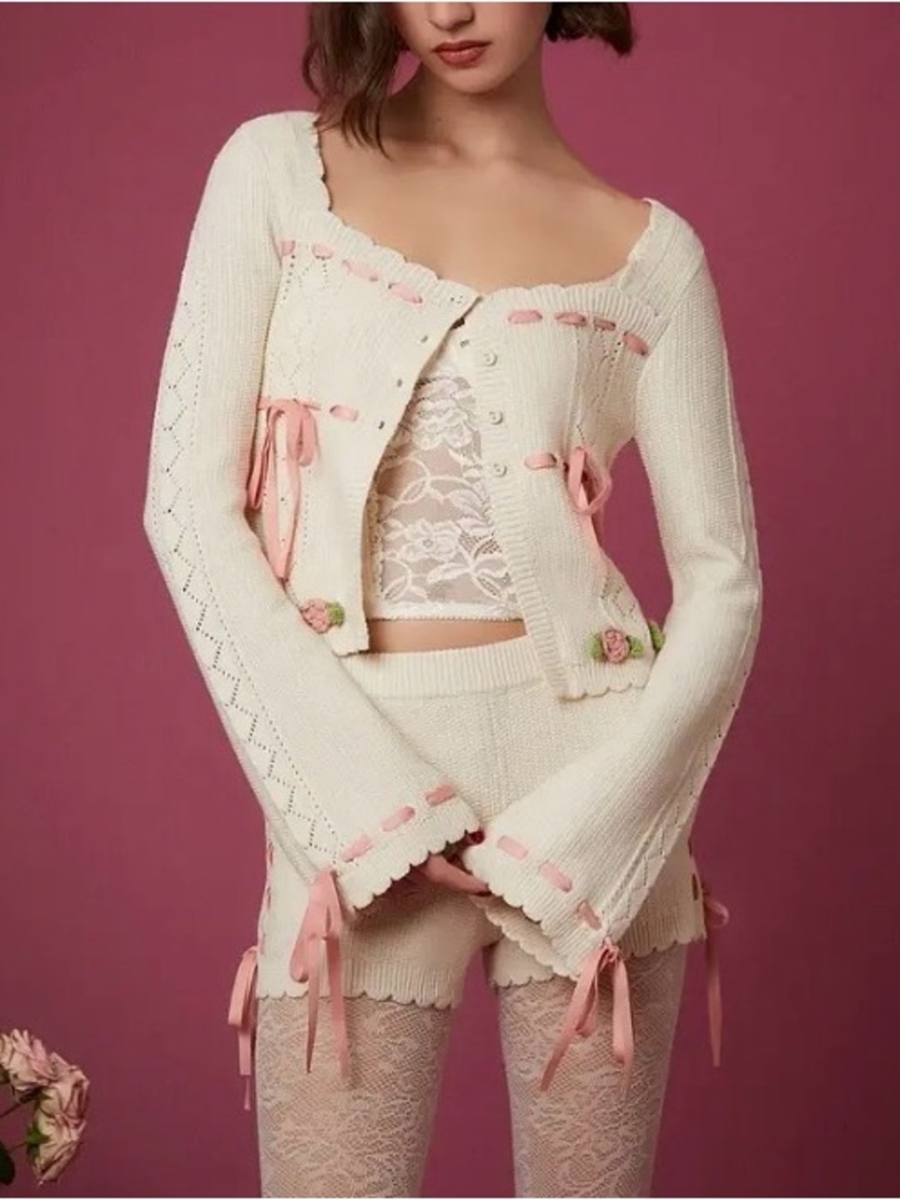 Betsey Johnson forever 21 cute knit set, cardigan and shorts